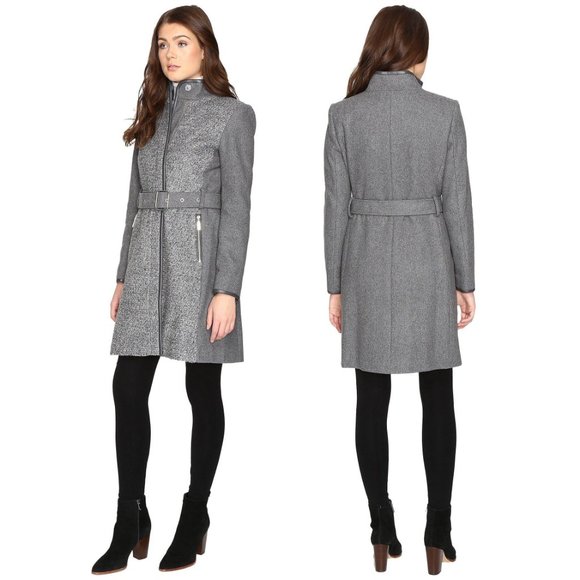 VINCE CAMUTO🌺Grey Belted Boucle Wool Coat NWOT - Picture 2 of 9